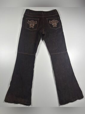 Danier Women’s Dark Brown Embroidered Pocket lined Genuine leather flared Jeans